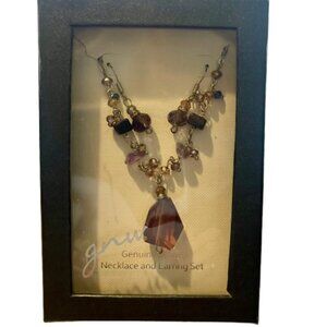GNW Necklace Earring Set New in Box Silver Chain Genuine Stone